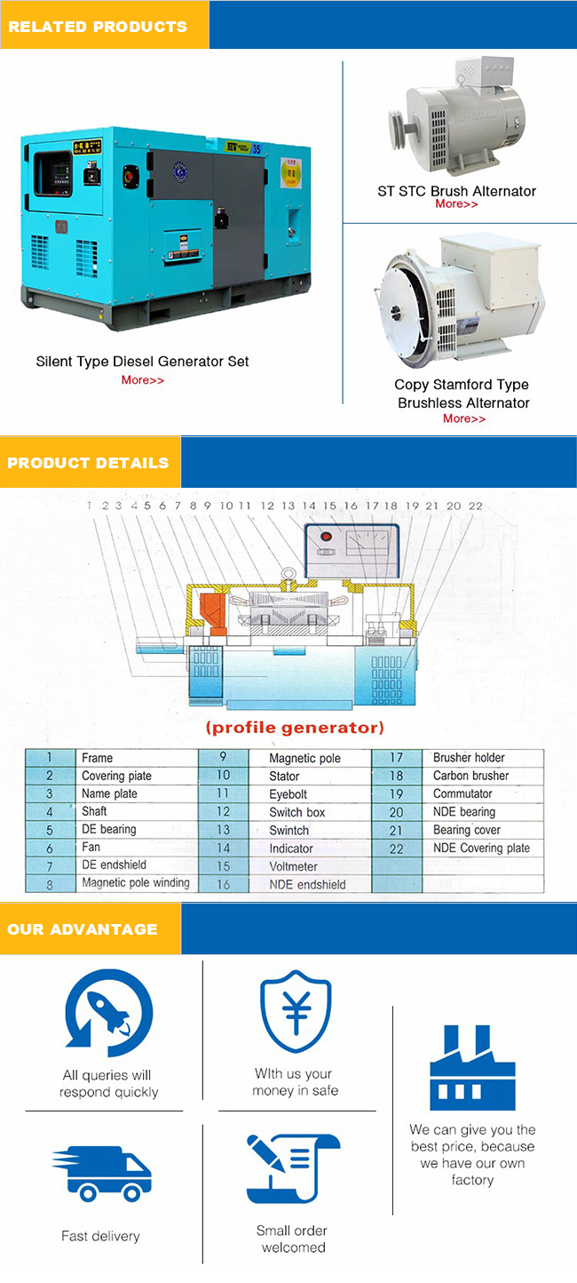 100% Copper Double Bearing Stc Series Synchronous a. C Alternators